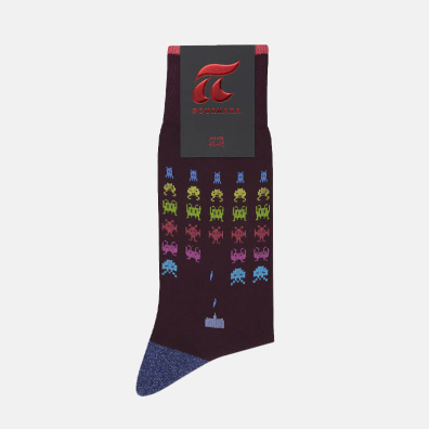 Βαμβακερές Κάλτσες Πουρνάρα Με Σχέδιο Space Invaders 3692-3 Μπορντό